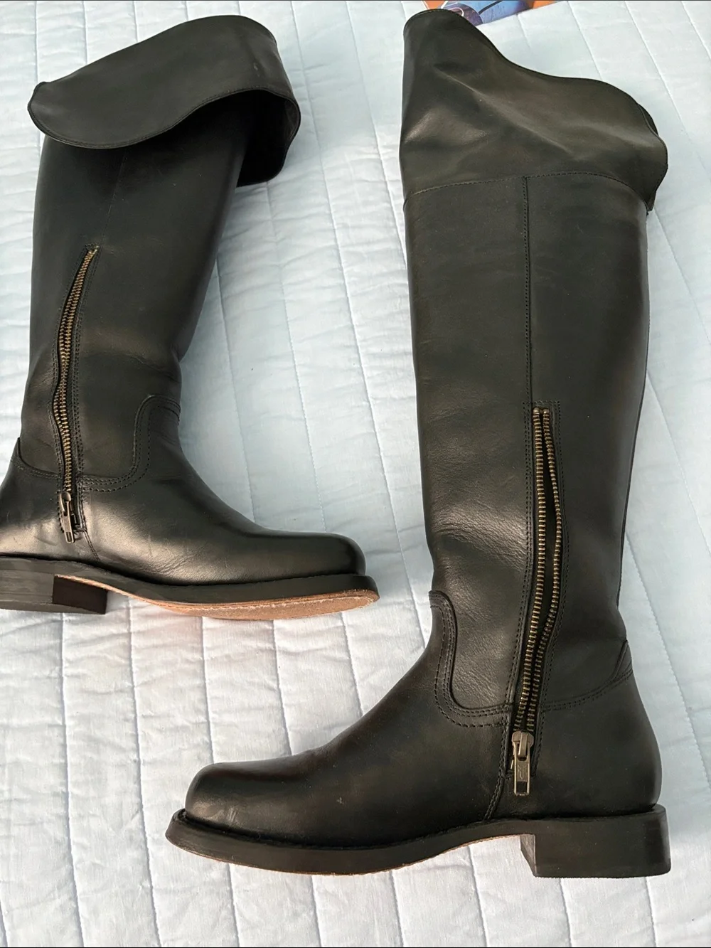 FRYE Black Leather OTK Riding Boots with Side Zip